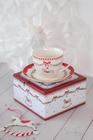 Porcelanasta skodelica s krožnikom Happy Holidays 250 ml Isabelle Rose